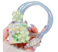 Cute Flower Cable Protector for iPhone iPad 18W/20W Charger Cover,Elegant 3D Floral Charger Cord Protector,Data Line Wire Saver,DIY Charging Cord Protector for iPhone 12 13 14 15 16 Plus Pro Max-Green