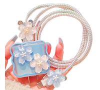 Cute Flower Cable Protector for iPhone iPad 18W/20W Charger Cover,Elegant 3D Floral with Gradient Blue Pattern Charger Cord Protector,DIY Charging Cord Protector for iPhone 12 13 14 15 16 Plus Pro Max