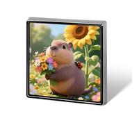 Cute Flower Capybara Aluminum Alloy Square Lapel Badge