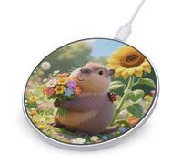 Cute Flower Capybara Round Fast Wireless Charging Pad