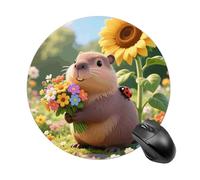 Cute Flower Capybara Round Rubber Mouse Pad 7.8 Inch Stable Non Slip Circular Computer Mat Portable Resistant Desk Mat for Office Laptop Desktop Professional Daily Working Scenes