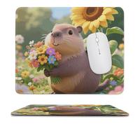 Cute Flower Capybara Stitched Edge Mouse Pad