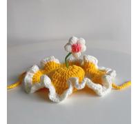 Cute Flower Cat Hat - Knitted Crochet Pet Costume Headwear with Ear Holes Adjustable Chin Strap Soft Cotton Bonnet for Small Dogs Cats Daily Wear Party Photo Shoots All Seasons (#1,M)