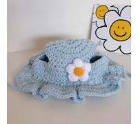 Cute Flower Cat Hat - Knitted Crochet Pet Costume Headwear with Ear Holes Adjustable Chin Strap Soft Cotton Bonnet for Small Dogs Cats Daily Wear Party Photo Shoots All Seasons (#6,S)