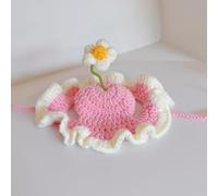 Cute Flower Cat Hat - Knitted Crochet Pet Costume Headwear with Ear Holes Adjustable Chin Strap Soft Cotton Bonnet for Small Dogs Cats Daily Wear Party Photo Shoots All Seasons (#3,S)