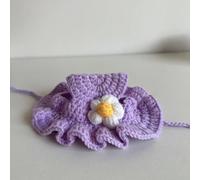 Cute Flower Cat Hat - Knitted Crochet Pet Costume Headwear with Ear Holes Adjustable Chin Strap Soft Cotton Bonnet for Small Dogs Cats Daily Wear Party Photo Shoots All Seasons (#4,S)
