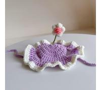 Cute Flower Cat Hat - Knitted Crochet Pet Costume Headwear with Ear Holes Adjustable Chin Strap Soft Cotton Bonnet for Small Dogs Cats Daily Wear Party Photo Shoots All Seasons (#7,S)