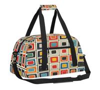 Cute Flower Cat Kids Overnighter Duffel Bags for Boys, Carry-On Size Sports Gym Bag with Front Zipper Pocket for School Practice or Overnight Travel Weekender Sleepover Tote Bag, Colored Squares, 18.9