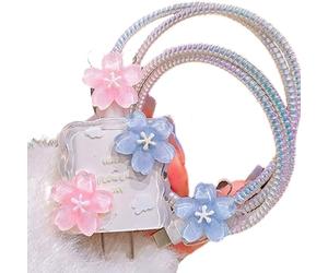 Cute Flower Charger Protector for iPhone Cable Protector,3D Sakura Rose Floral Desgin Charger Cover,DIY Phone Cord Protector,Soft Data Line USB Case Wire for iPhone Charger Adapter 15 16 17 Pro Max