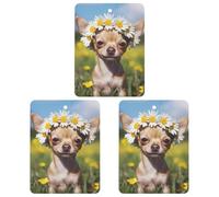 Cute Flower Chihuahua Dog 3 Pcs Automotive Air Fresheners Mirror Aromatherapy Tablets Ornament Car Fragrance Scented Cards Square
