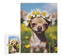 Cute Flower Chihuahua Dog Wooden Jigsaw Puzzles for Adults Funny Intelligent Games Home Decor Artwork for Home Office