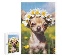 Cute Flower Chihuahua Dog Wooden Jigsaw Puzzles for Adults Funny Intelligent Games Home Decor Artwork for Home Office