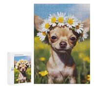 Cute Flower Chihuahua Dog Wooden Jigsaw Puzzles for Adults Funny Intelligent Games Home Decor Artwork for Home Office