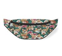 Cute Flower Corgi Dog Waist Bag Pack for Women Men Kids Girls Boys Fanny Pack Bumbags Pouch Purses Belt Bag for Travel Sport Running