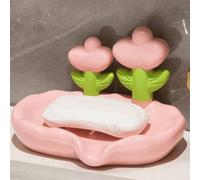 Cute Flower Design Soap Dish, Self-Draining Soap Tray, Decorative Soap Holder for Bathroom and Kitchen Sink, Soap Storage Rack (Pink)