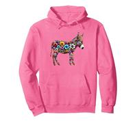 Cute Flower Donkey on summer Floral Donkey Pullover Hoodie, Adult Unisex, Bright Pink, Medium