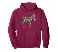 Cute Flower Donkey on summer Floral Donkey Pullover Hoodie, Adult Unisex, Burgundy, Small