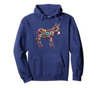Cute Flower Donkey on summer Floral Donkey Pullover Hoodie, Adult Unisex, Navy Blue, Large