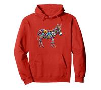 Cute Flower Donkey on summer Floral Donkey Pullover Hoodie, Adult Unisex, Red, Medium