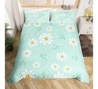 Cute Flower Duvet Cover Set Double Size, Botanical Theme Floral Print Bedding Set 3pcs for Kids Girls Room Decor, Watercolor Daisy Comforter Cover Soft Polyester Quilt Cover with 2 Pillowcases