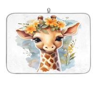 Cute Flower Giraffes Microfibre Dish Drying Mat Absorbent Dish Drying Drainers Mats for Kitchen Spoon Glass Plate 40.6 x 45.7 cm