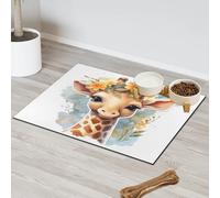 Cute Flower Giraffes Pet Feeding Mat for Cat Dog Water Bowl Food Mats Pet Feeding Mats Absorbent Nti-Slip Contain Spills Protects Floors Placemat 30.4 x 50.8 cm