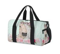 Cute Flower Horse Sports Duffel Bag Weekend Overnight Bag Tote Holdall Casual Travel Gym Duffel Bags for Kids Girls Boys Women Men