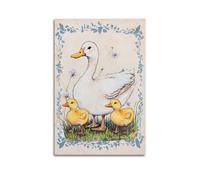 Cute Flower Mother Duck Wall Art, Retro Vintage Canvas Artwork, Gentle Hanging Paintings Poster, Soft Cottagecore Wall Decor to Decorate Home Bedroom Kids Room Nursery Fairy Style Space 24x36inch(60x9