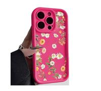 Cute Flower Phone ，Compatible for iPhone，11 12 13 14 15 16 17 Pro Max 8 7 Plus XR SE Soft Matte Shockproof Silicone Cover(Rose Red DG61,IPhone 16)