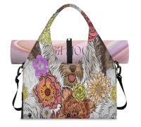 Cute Flower Puppy Dogs Sports Duffel Bag for Women Men Weekend Overnight Bag with Shoe Compartment Shoulder Tote Luggage Bag for Yoga Gym Travel
