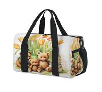 Cute Flower Tulips Bear Sport Duffel Bags for Kids Girls Boys Women Men Overnight Weekender Travel Bag Tote Carry Gym Casual Duffel Bags