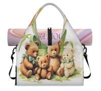 Cute Flower Tulips Bear Sports Duffle Bag with Shoe Compartment Weekend Overnight Bags Tote Cabin Luggage Bag for Gym Yoga Travel