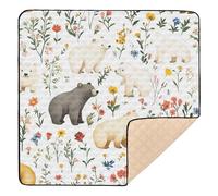 Cute Flowers Bears White Soft Thick Baby Play Mat for Indoor Outdoor Portable Baby Crawling Mat for Baby Toddler Infant, 50'' x 50''