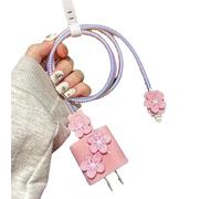 Cute Flowers Cable Protector for iPhone Charger Cover,3D Floral Cherry Buds Blossoms Charger Cord Protector for Women Girl,DIY Phone Cord Protector Charger Accessories for iPhone 14 15 16 Plus Pro Max