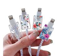 Cute Flowers Cable Protector for iPhone Type-c Charger,Red Roses Camellia Green Leaves Bouquet Pattern 4 PCS Set Cable Protector for Women Girls Kids Teen,Cable Chomper,iPhone Charger Saver-Clear