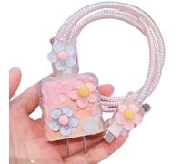 Cute Flowers Charging Cord Protector for iPhone Power Adapter Charger Cover,3D Floral Phone Charger Protector,Soft Phone Cord Protector Charger,Charger Cord Protector,Wavy Border Cable Protector-Star
