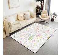 Cute Flowers Leaves Kids Area Rug,Book Floral Leaf Botanical Indoor Floor Mat Entrance Rug for Girls Boys,Rustic Plant Nature Non Slip Rug,Green Pink Couch Living Room Decor,5'x6'6''