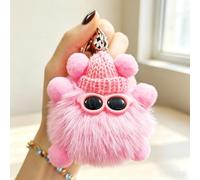 Cute Fluffy Ball Keychain Cute Elf Monster Plush Keychain for Backpacks | Cartoon Soft Pom Pom Woolen Hat with Knit Hat & Sunglasses, Soft Charm for Bag and Keys Charm Accessory for Women