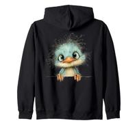 Cute Fluffy Blue Bird Peeking Adorable Animal Zip Hoodie