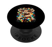 Cute Fluffy Calf Autism Awareness Puzzle Ribbon PopSockets Adhesive PopGrip