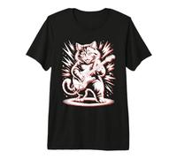 Cute Fluffy Cat Playing Electric Guitar Rock & Roll Vintage Premium T-Shirt