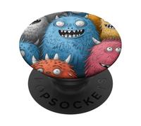 Cute Fluffy Friendly Monsters Doodle Art Cover PopSockets Adhesive PopGrip