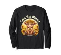 Cute Fluffy Highland Cow Kawaii Sunflowers Cute But Moody Long Sleeve T-Shirt