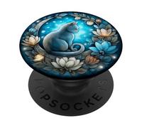 Cute Fluffy Kitten on Crescent Moon PopSockets Adhesive PopGrip