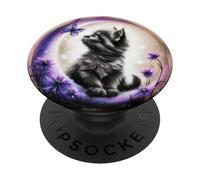 Cute Fluffy Kitten on Crescent Moon PopSockets Adhesive PopGrip
