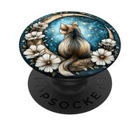 Cute Fluffy Kitten on Crescent Moon PopSockets Adhesive PopGrip