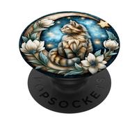 Cute Fluffy Kitten on Crescent Moon PopSockets Adhesive PopGrip