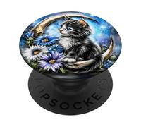 Cute Fluffy Kitten on Crescent Moon PopSockets Adhesive PopGrip