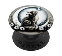 Cute Fluffy Kitten on Crescent Moon PopSockets Adhesive PopGrip