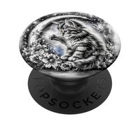 Cute Fluffy Kitten on Crescent Moon PopSockets Adhesive PopGrip